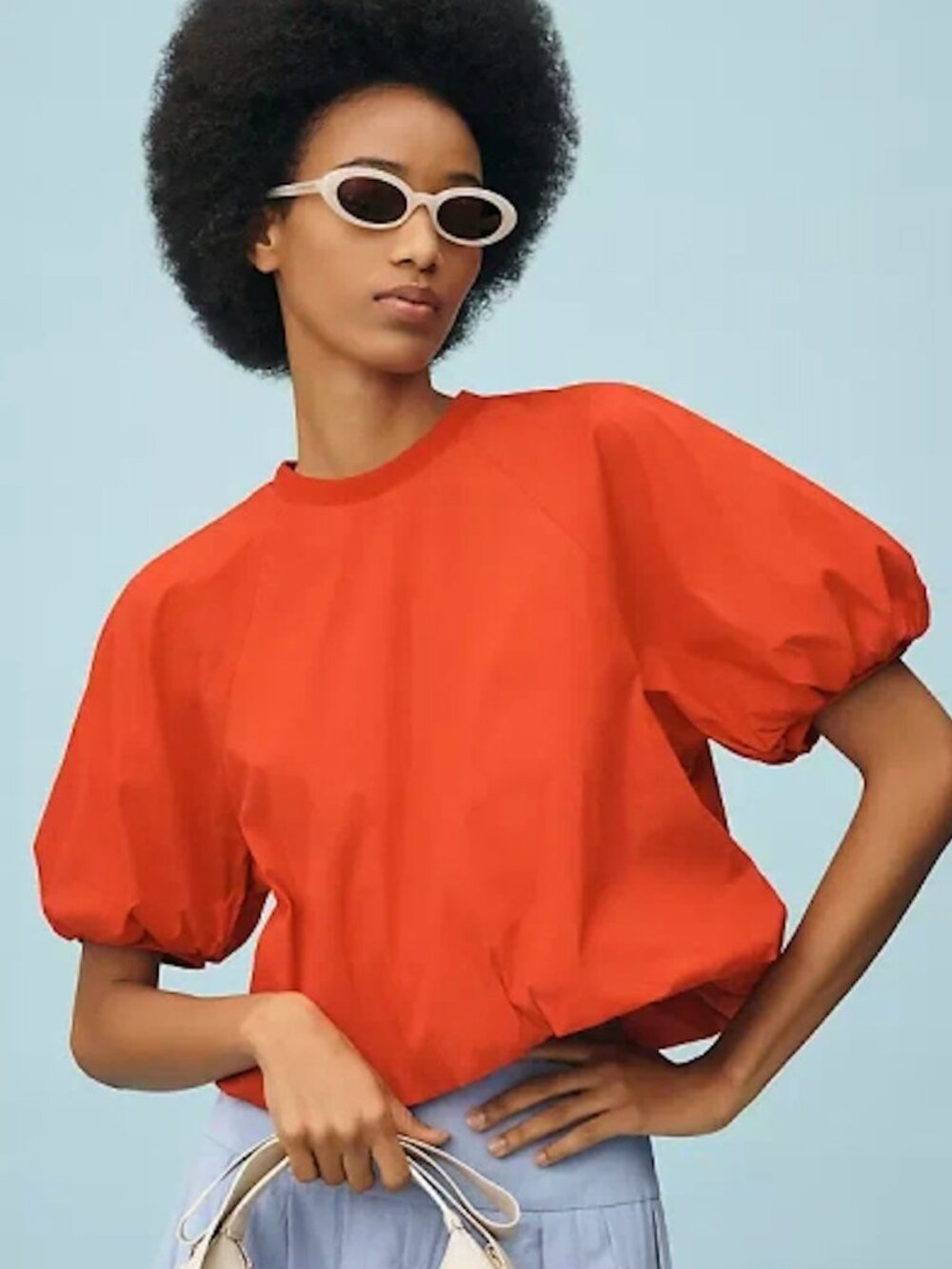 Anthropologie Maeve Red Bubble Sleeve Crop Top NWT